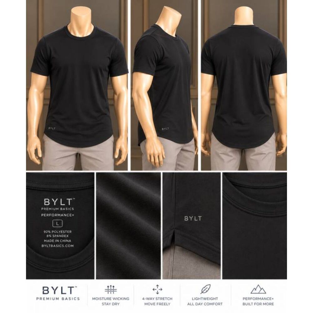 BYLT Premium Basics Drop Cut S/S Performance+ Shirt Men's Large Black